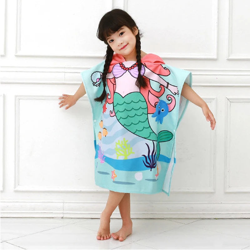 Cape de bain enfant sirène turquoise