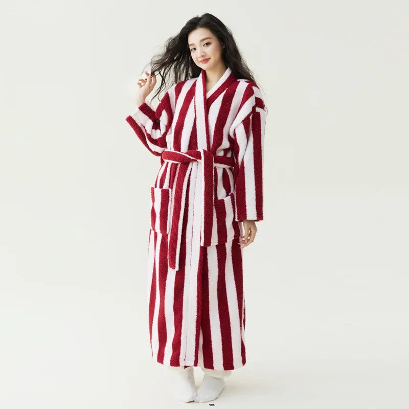 Robe de chambre en polaire femme rouge et blanc
