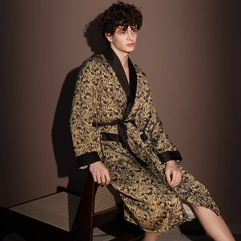 Peignoir Satin Homme Doré et Noir | Raffiné
