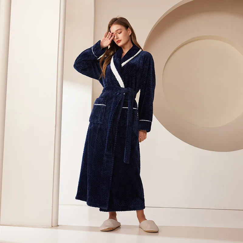 Peignoir femme polaire bleu marine