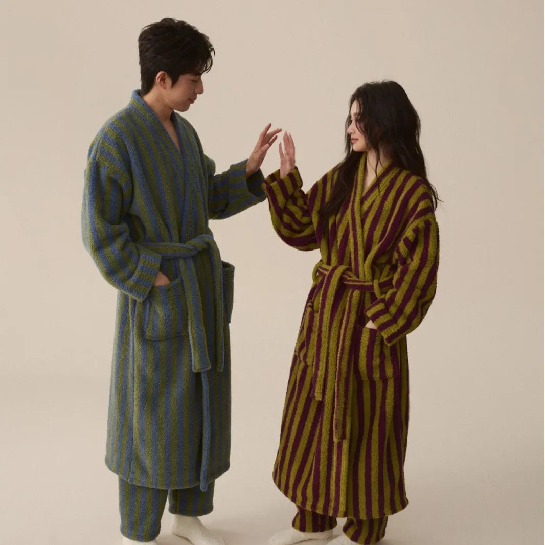 Peignoir homme polaire rayé