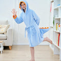 Peignoir enfant polaire à capuche dinosaure bleu