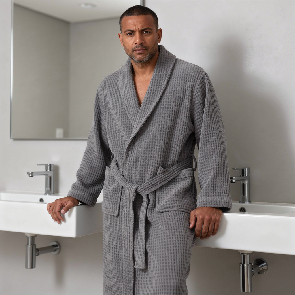 Peignoir homme nid d'abeille gris