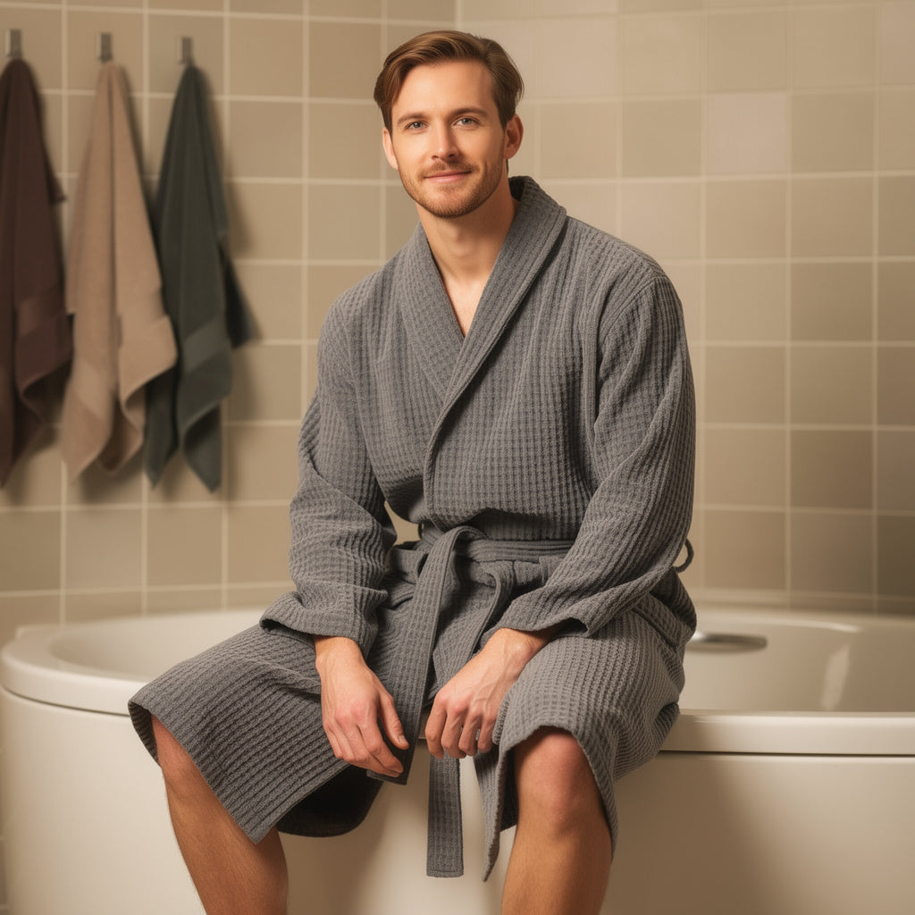 Peignoir homme nid d'abeille gris