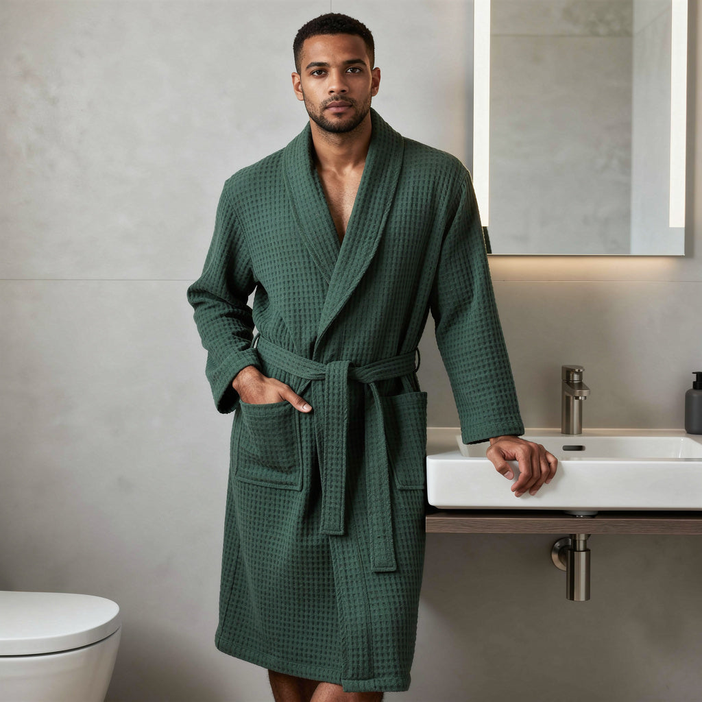 Peignoir homme nid d'abeille vert foncé