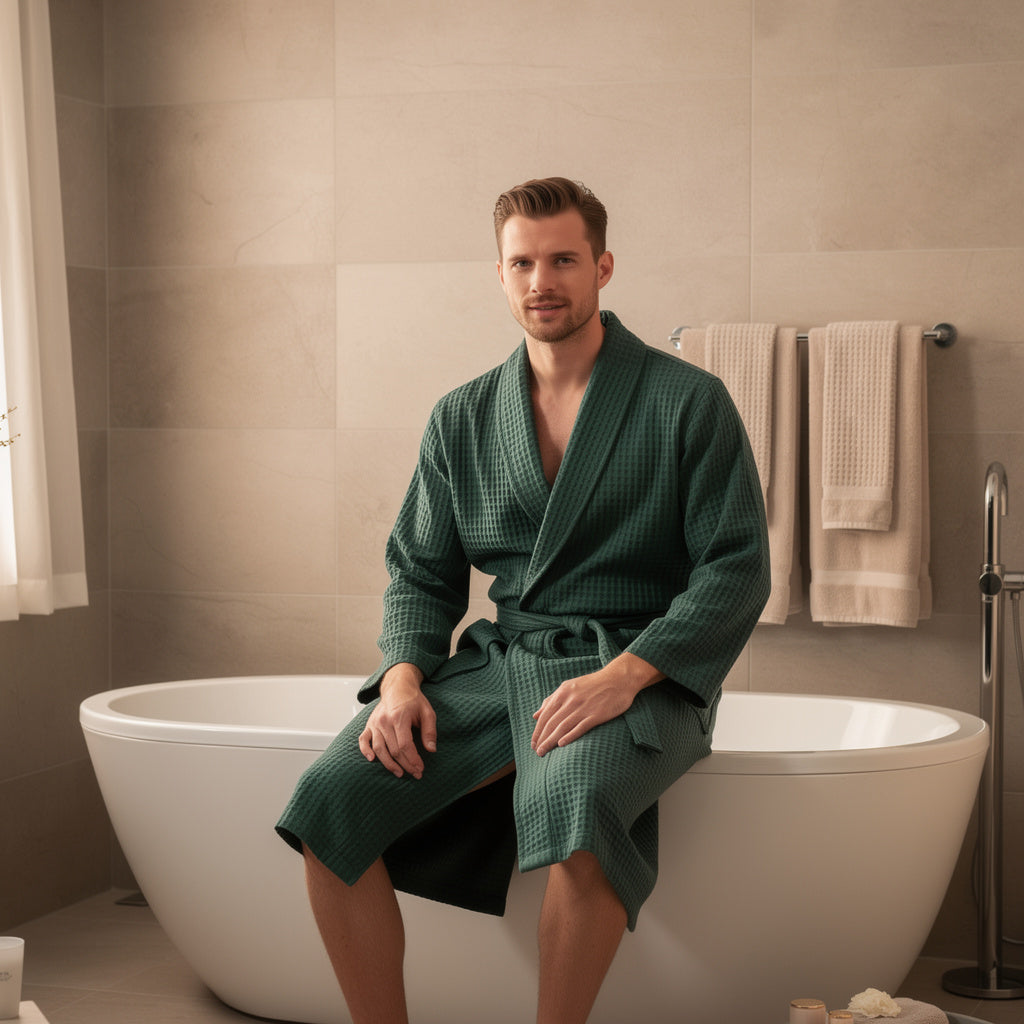 Peignoir homme nid d'abeille vert foncé