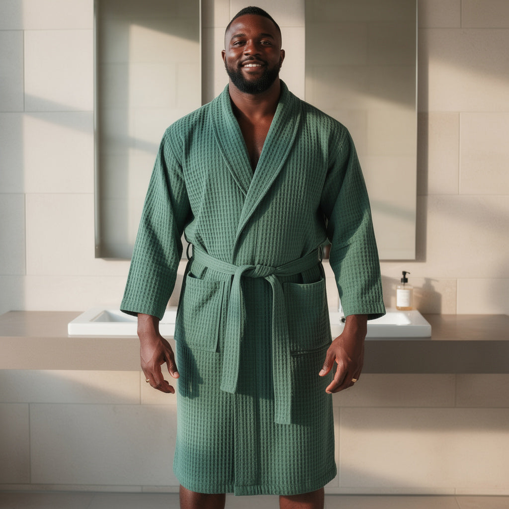 Peignoir homme nid d'abeille vert foncé