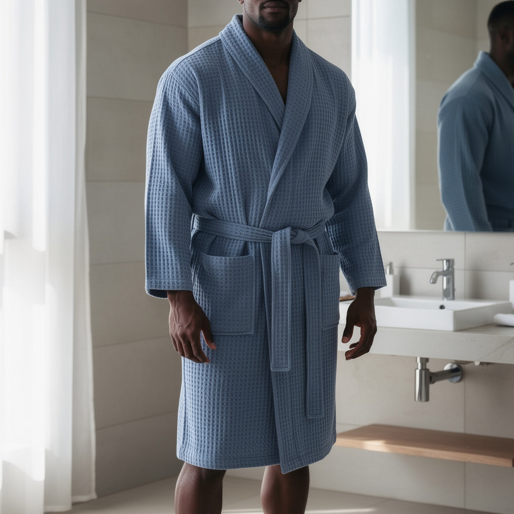 Peignoir homme nid d'abeille bleu