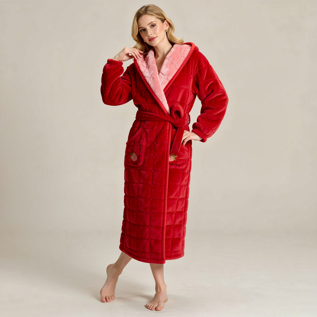 Peignoir femme polaire à capuche rouge