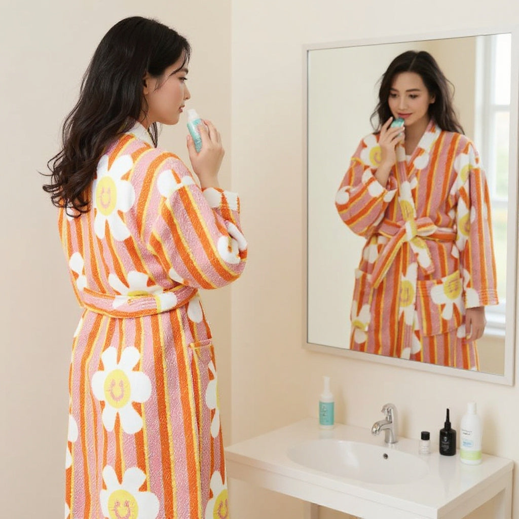 Robe de chambre femme polaire chaude | peignoir long cocooning orange pastel