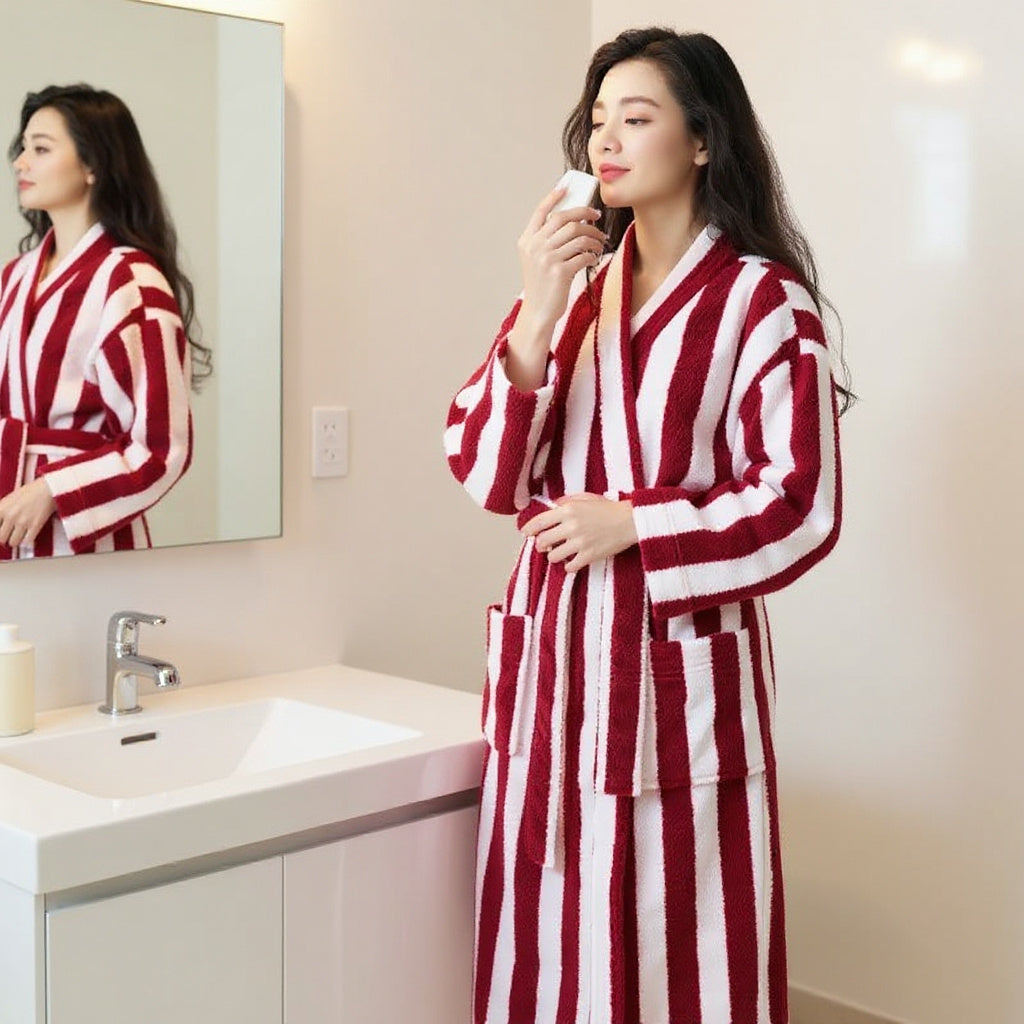 Robe de chambre en polaire femme rouge et blanc