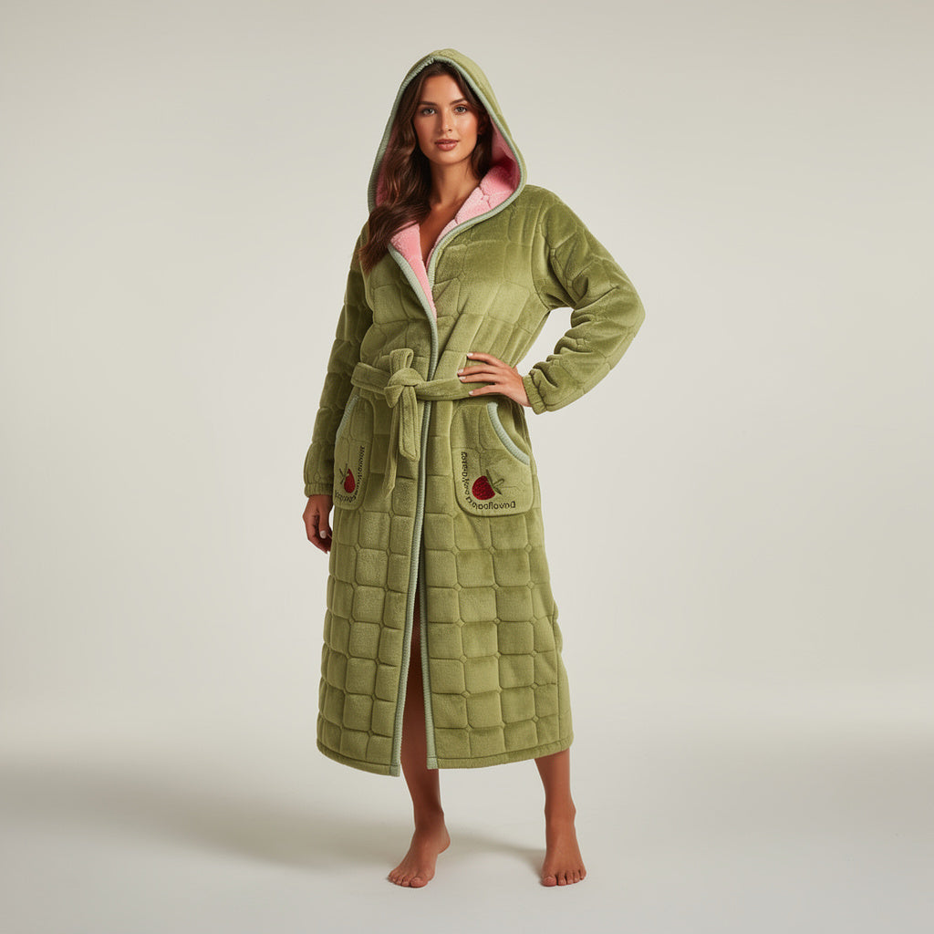 Peignoir femme polaire à capuche vert