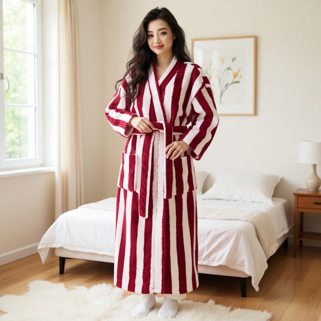 Robe de chambre en polaire femme rouge et blanc
