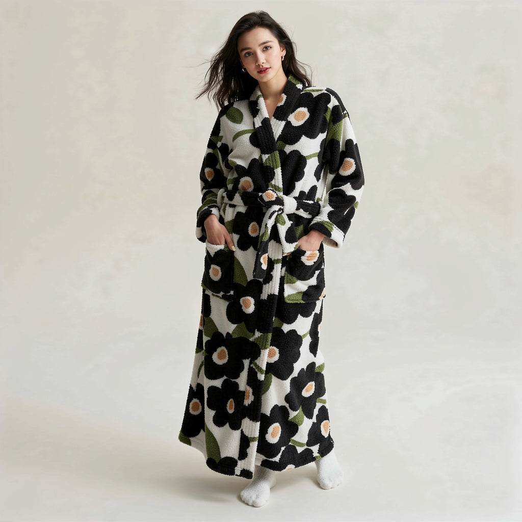 Peignoir femme polaire motifs floraux