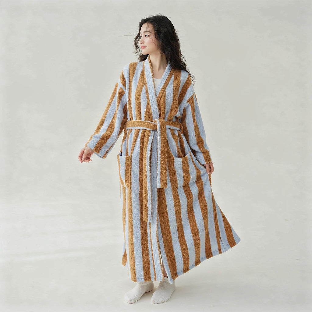 Peignoir femme polaire à rayures douillettes