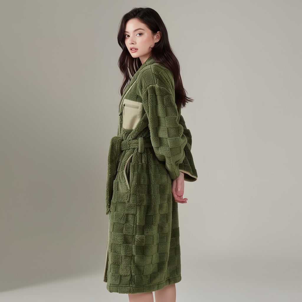 Peignoir femme polaire vert kaki