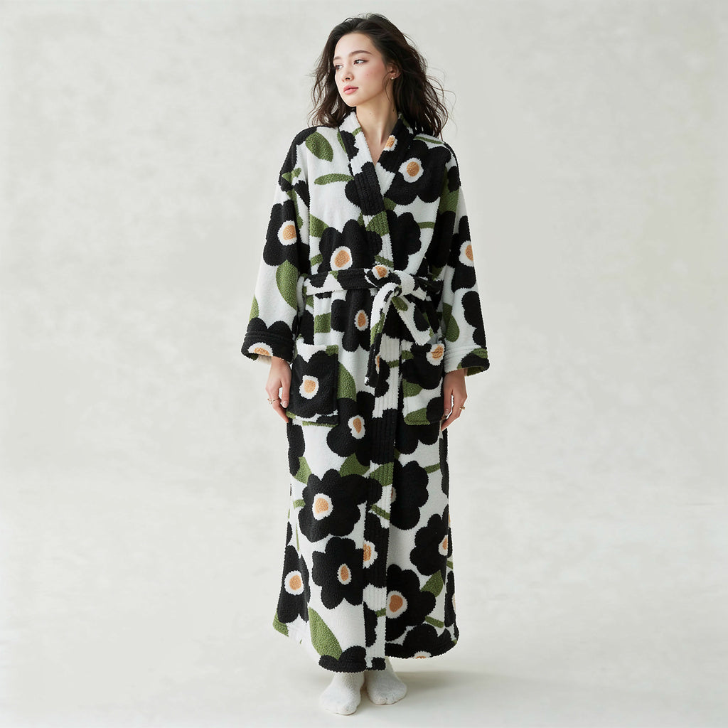 Peignoir femme polaire motifs floraux