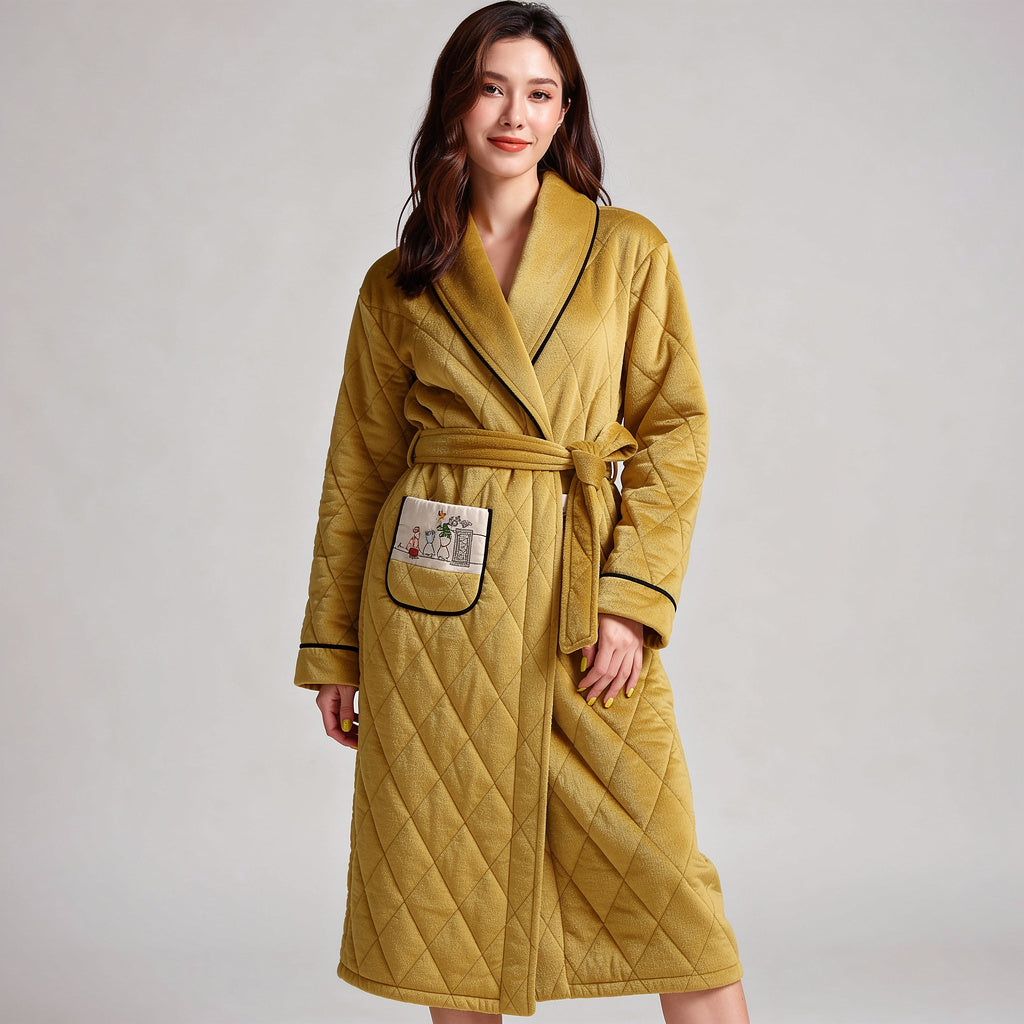 Peignoir femme polaire jaune moutarde