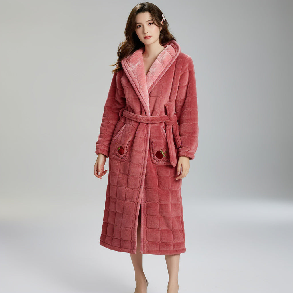 Peignoir femme polaire à capuche rose