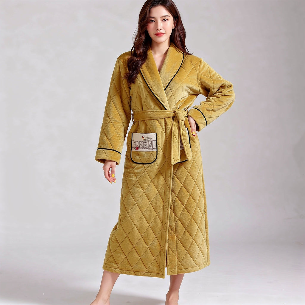Peignoir femme polaire jaune moutarde