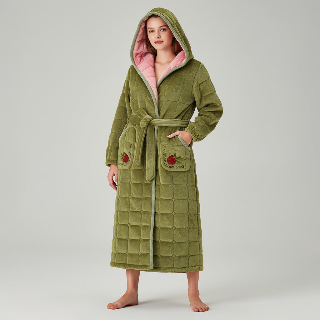 Peignoir femme polaire à capuche vert