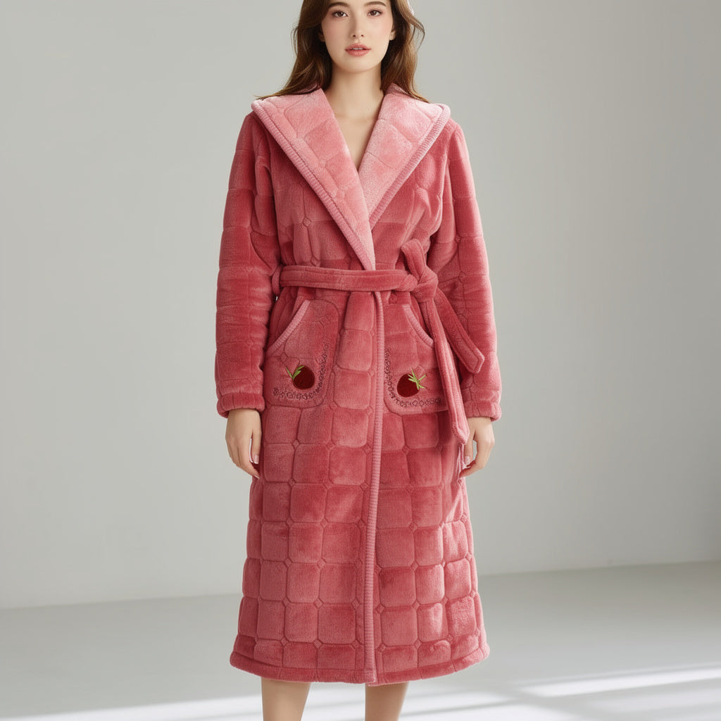 Peignoir femme polaire à capuche rose