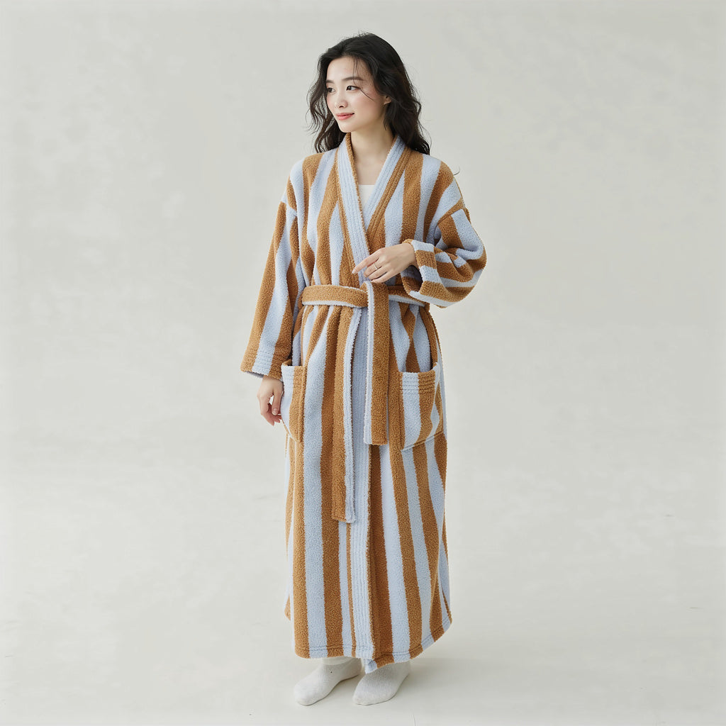 Peignoir femme polaire à rayures douillettes