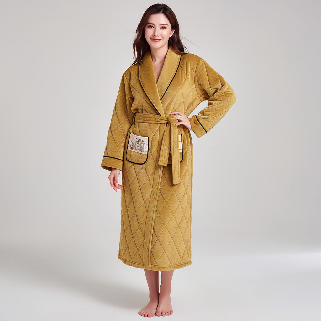 Peignoir femme polaire jaune moutarde