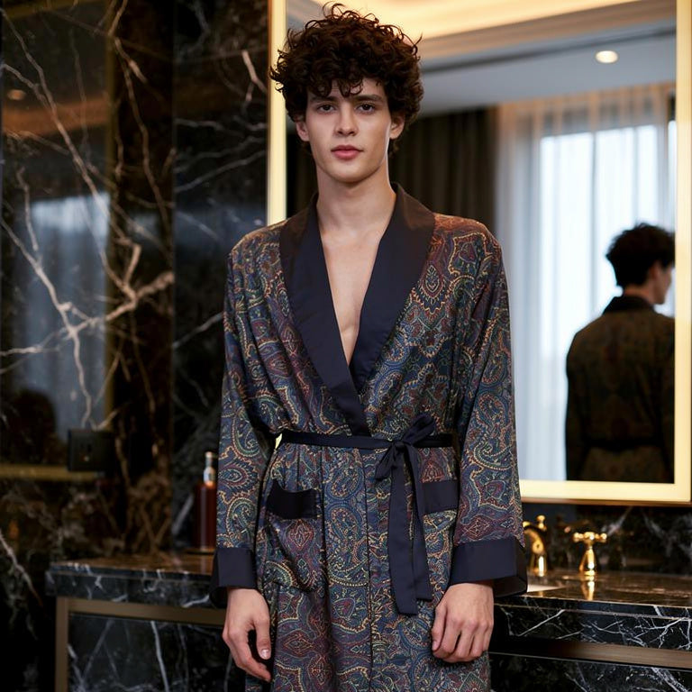 Peignoir Homme Satin Bleu | Luxe