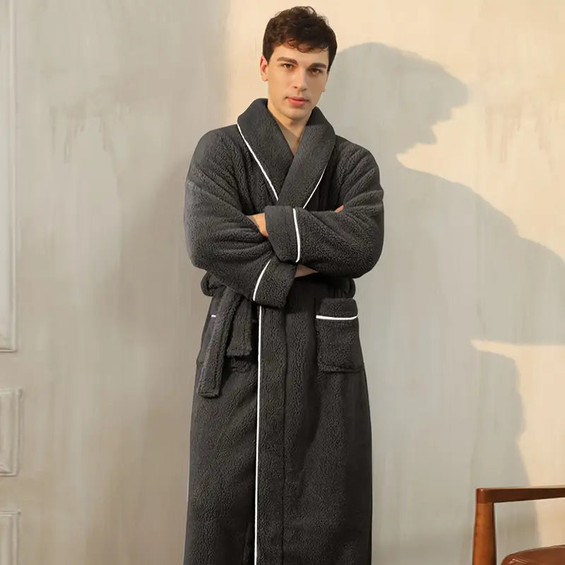 Peignoir homme polaire gris foncé