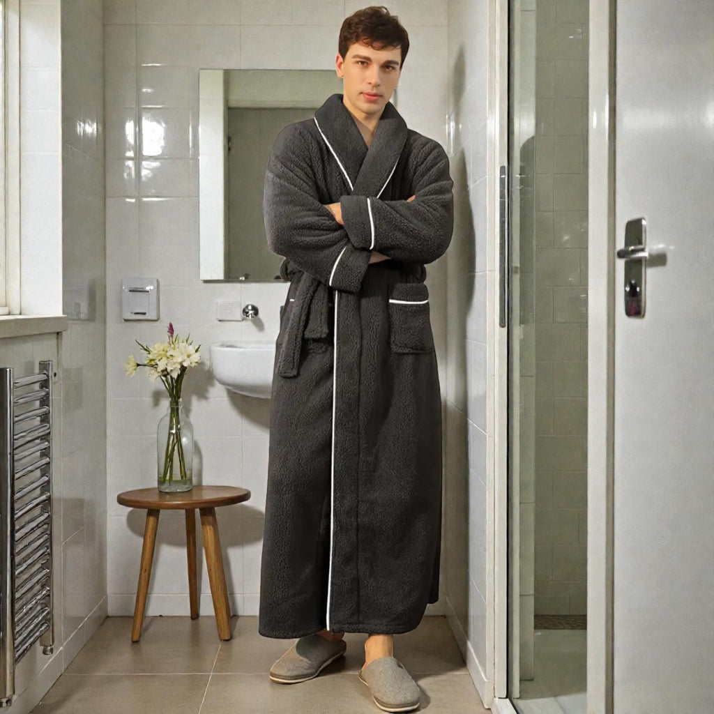 Peignoir homme polaire gris foncé
