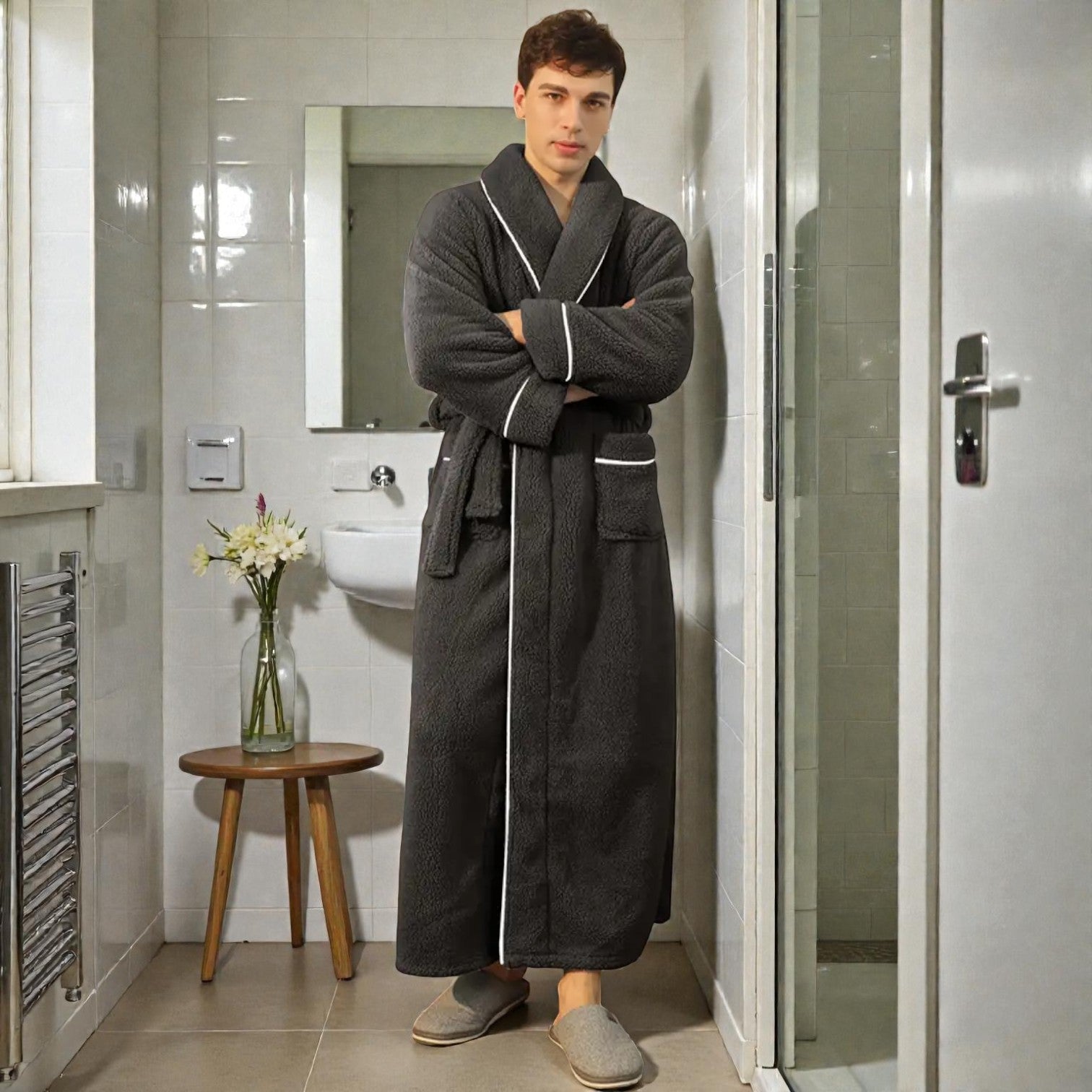 Peignoir homme polaire gris foncé