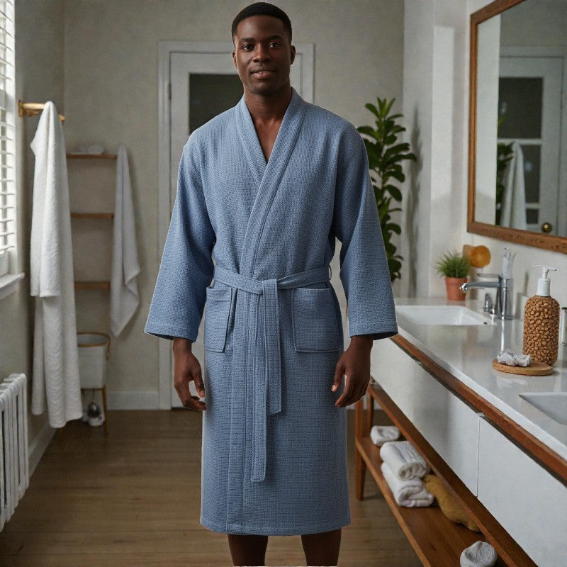 Peignoir homme nid d'abeille bleu clair