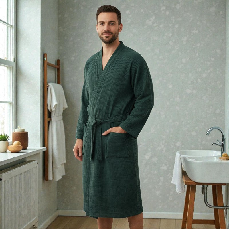 Peignoir homme coton vert foncé