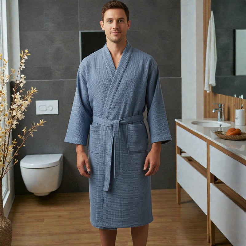 Peignoir homme nid d'abeille bleu clair
