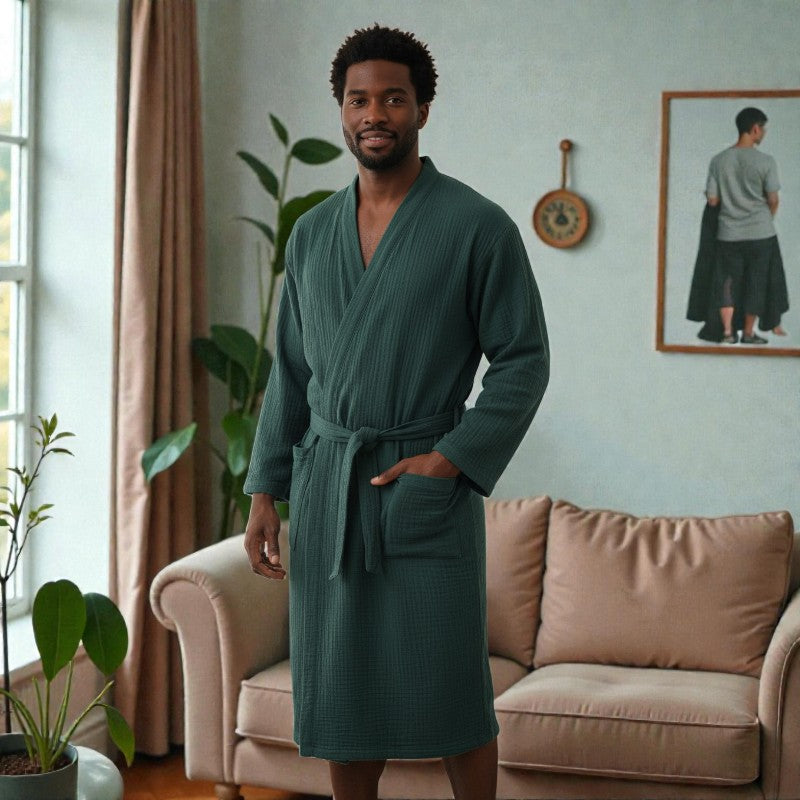 Peignoir homme coton vert foncé
