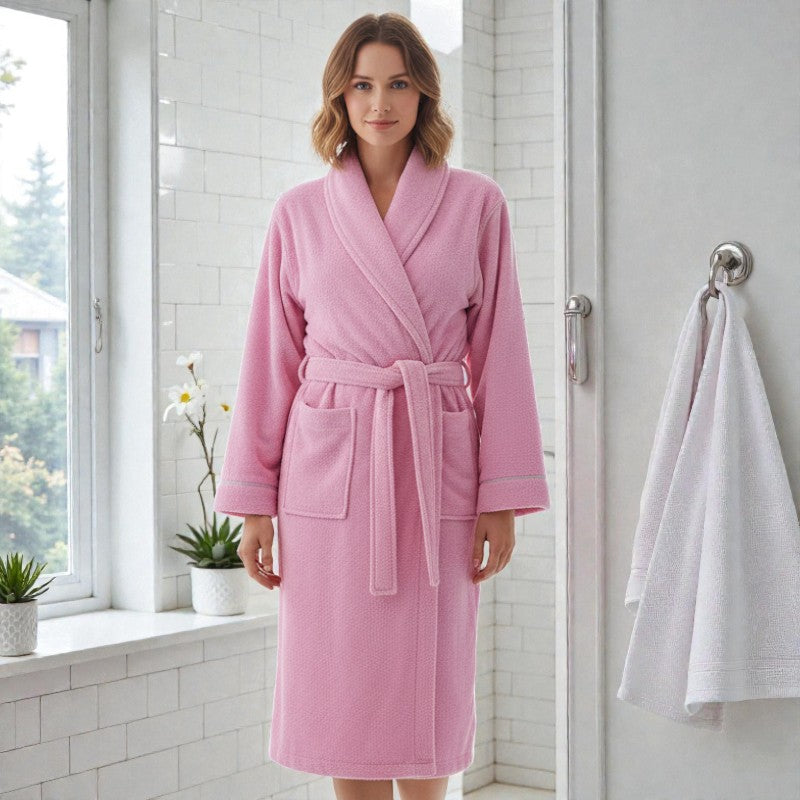 Peignoir femme éponge rose poudré