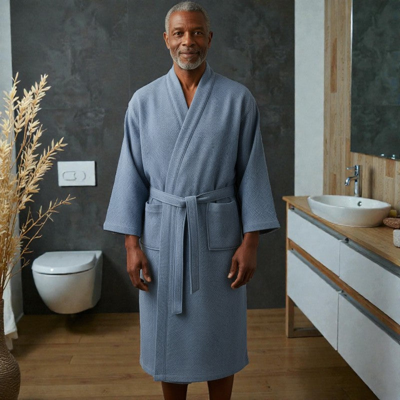 Peignoir homme nid d'abeille bleu clair