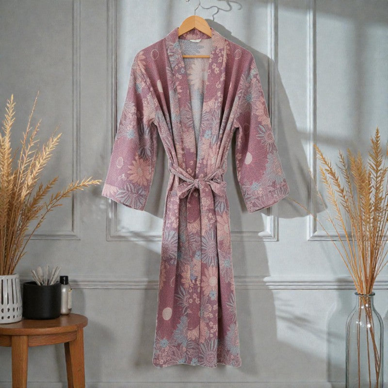 Peignoir femme coton floral rose
