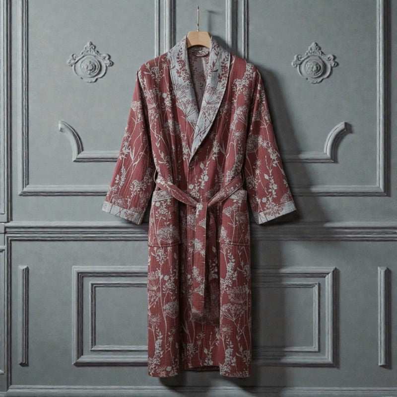 Peignoir homme coton imprimé bordeaux