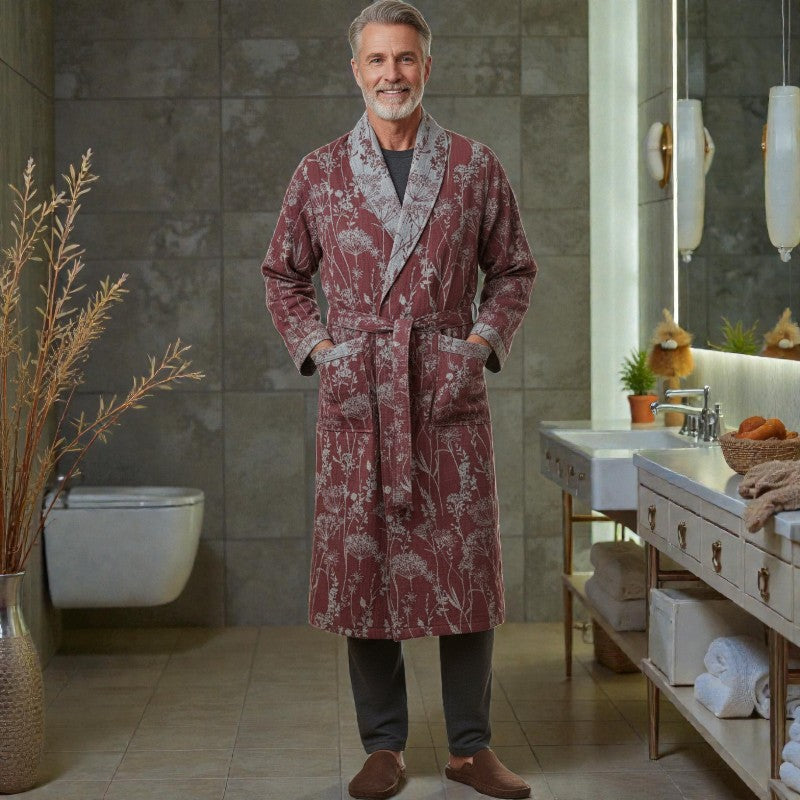 Peignoir homme coton imprimé bordeaux