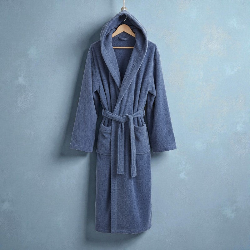 Peignoir homme éponge bleu à capuche