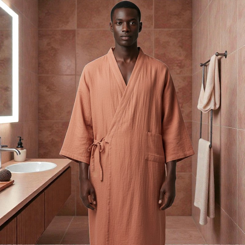 Peignoir homme coton terracotta