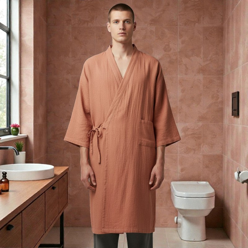 Peignoir homme coton terracotta