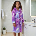 Peignoir enfant polaire à capuche violet galaxie