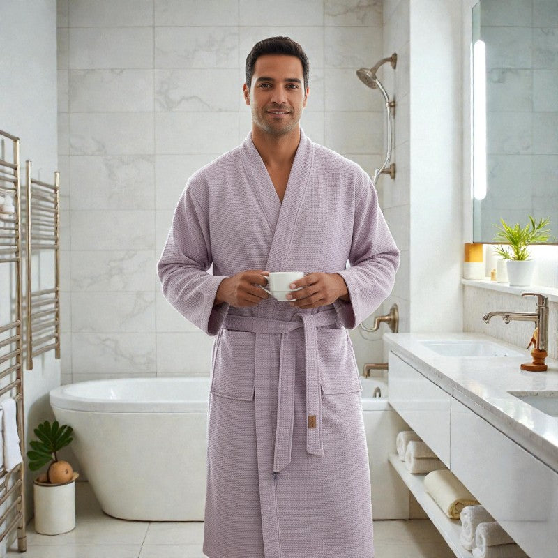 Peignoir homme nid d'abeille rose clair