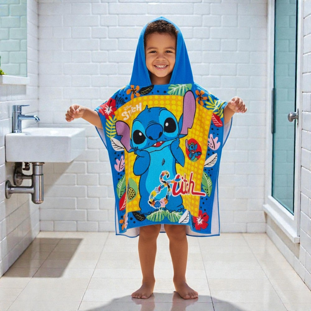 Cape de bain enfant Stitch bleue