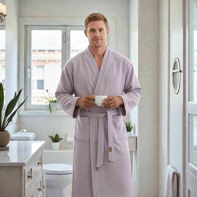 Peignoir homme nid d'abeille rose clair