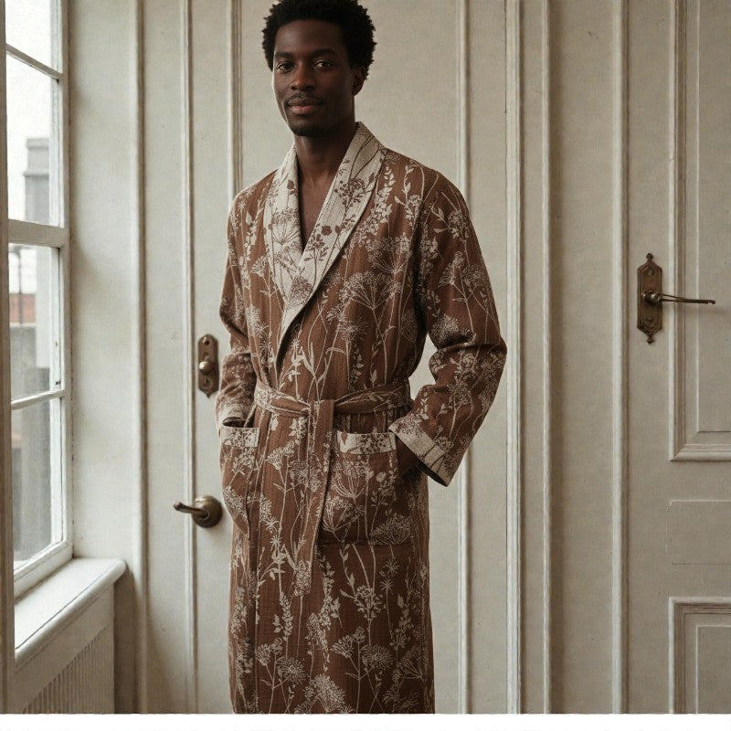 Peignoir homme coton jacquard imprimé marron