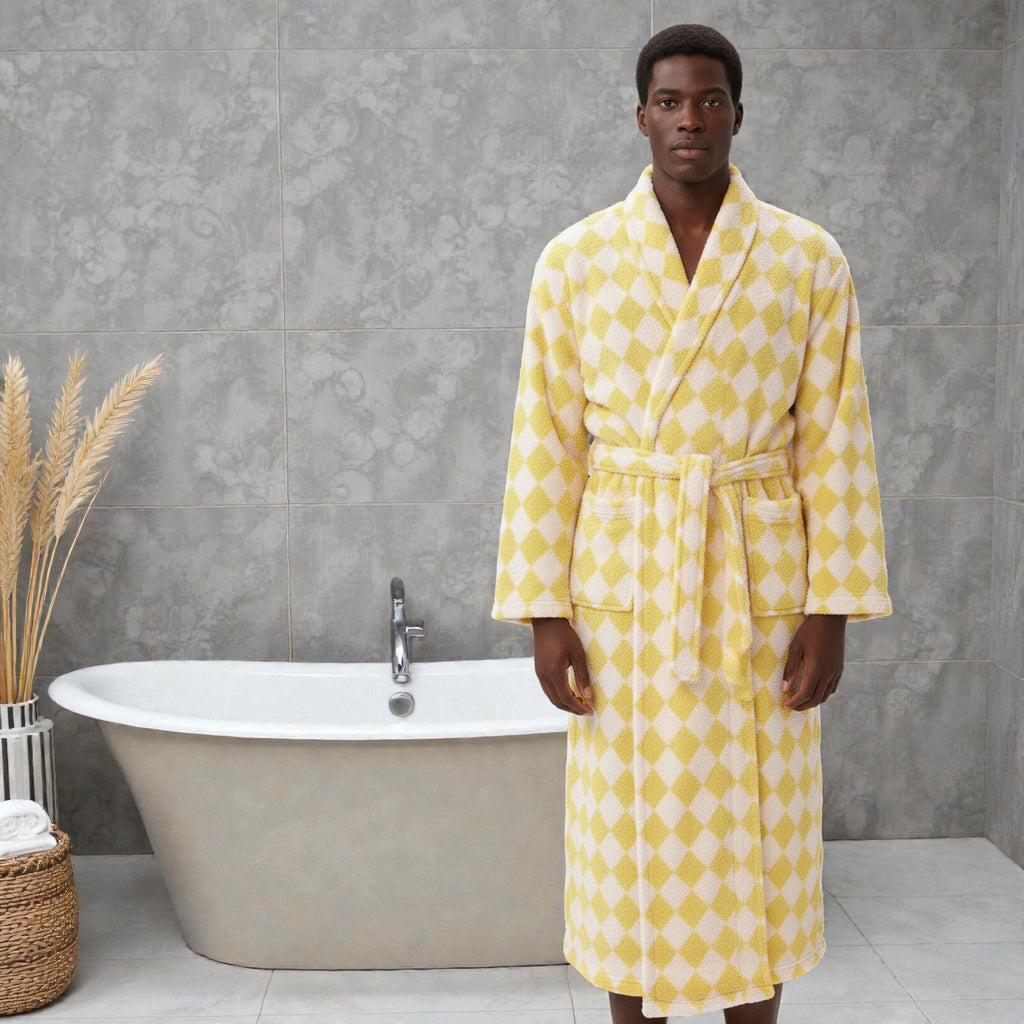 Peignoir homme polaire jaune carreaux